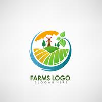 Modelo de logotipo do conceito de fazenda. Rótulo para produtos agrícolas naturais. Ilustração vetorial vetor