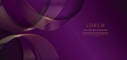 linhas douradas de luxo abstratas curvadas sobrepostas em fundo violeta. modelo de design de prêmio premium. vetor