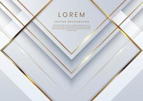 abstrato 3d modelo de luxo moderno fundo de seta branca e prata com brilho de luz de linha de brilho dourado. vetor