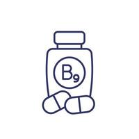 vitamina b9, ícone de linha de suplemento de folato vetor