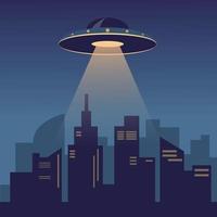 ufo acima da cidade moderna. vetor