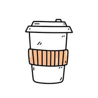 xícara de café para ir isolado no fundo branco. ilustração vetorial desenhada à mão em estilo doodle. perfeito para cartões, menu, logotipo, decorações. vetor