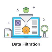 design de contorno plano colorido de filtragem de dados vetor