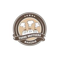 distintivo de logotipo para uma padaria com três silhuetas de chefs de bigode vetor