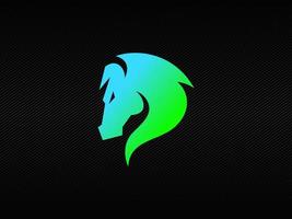 logotipo de crachá de cabeça de cavalo moderno com cores rgb azul e verde vetor