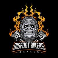 logotipo do clube de motos com ilustração de bigfoot e pistão vetor