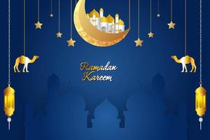 cor azul de fundo de estilo islâmico ramadan kareem com elemento vetor