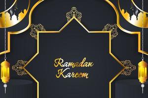 fundo islâmico ramadan kareem com elemento e cor de ouro preto vetor