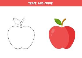 trace e colora uma linda maçã vermelha. planilha para crianças. vetor