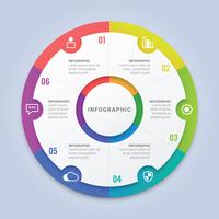 Modelo de círculo moderno infográfico com seis opções de layout de fluxo de trabalho, diagrama, relatório anual, Web Design vetor