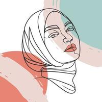 cartaz de desenho de linha contínua de garota hijab vetor