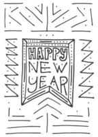 feliz ano novo fundo com letras de mão e bandeira. vetor