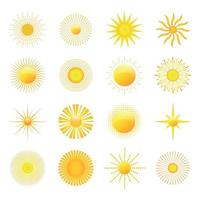 ilustração de um conjunto abstrato de sol amarelo vetor