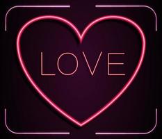 coração vermelho neon com inscrição amor em um fundo rosa vetor