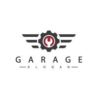 logotipo da garagem automotiva. com elemento de engrenagem vetor