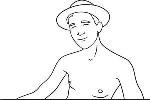 desenho vetorial de linha de um jovem sorrindo com um chapéu. vetor