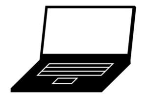 ícone de caderno liso preto. ilustração de ícone de laptop vetor preto e branco. ilustração de pc portátil.