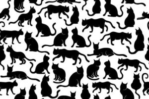 sem costura, repetindo padrão com gatos. ilustrações de formas planas de gatinhos. gatos de buceta preto e branco em padrão sem emenda de posição diferente. vetor