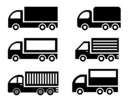 conjunto de ilustração de van preto e branco. grupo de carros de entrega. logotipo de vetor de carro de carga. ícones de van de entrega.