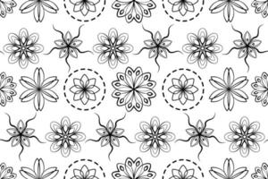 padrão têxtil simétrico ornamentado preto e branco. ornamentos florais repetindo o padrão sem emenda. flores decorativas de vetor. vetor