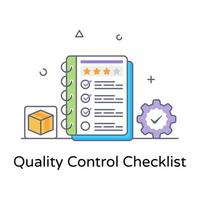 design de contorno plano editável da lista de verificação de controle de qualidade vetor