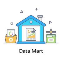 dados de negócios dentro do armazém apresentando o ícone do data mart vetor