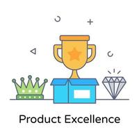troféu e diamante com pacote representando o ícone de excelência do produto vetor