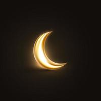 3D lua crescente dourada com um brilho brilhante em fundo preto. ilustração vetorial vetor
