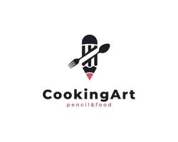 logotipo de arte culinária criativa. combinação garfo colher e lápis para inspiração de design de logotipo de receitas de restaurante de blog de escritor de comida vetor