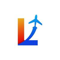letra inicial l viajar com elemento de modelo de design de logotipo de voo de avião vetor