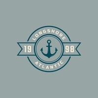emblema vintage emblema náutico e logotipo oceânico com símbolo de âncora de navio para marinha em ilustração vetorial de estilo retrô vetor