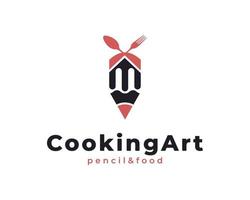 logotipo de arte culinária criativa. combinação garfo colher e lápis para inspiração de design de logotipo de receitas de restaurante de blog de escritor de comida vetor