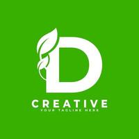 letra d com elemento de design de logotipo de folha sobre fundo verde. utilizável para logotipos de negócios, ciência, saúde, médicos e natureza vetor