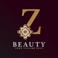 elegante logotipo de luxo z. logotipo do alfabeto floral dourado com folhas de flores. perfeito para moda, joias, salão de beleza, cosméticos, spa, boutique, casamento, carimbo de carta, logotipo de hotel e restaurante. vetor