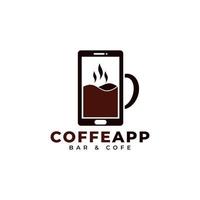 modelo de logotipo de aplicativo móvel de café. smartphone combinado com ilustração vetorial de ícone de café vetor