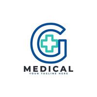 letra g cruz mais logotipo. estilo linear. utilizável para logotipos de negócios, ciências, saúde, médicos, hospitais e natureza. vetor