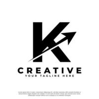 letra inicial k artística criativa seta para cima do logotipo da forma. utilizável para logotipos de negócios e branding. vetor