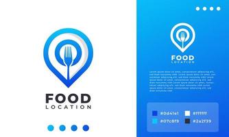 design de logotipo de localização de alimentos, garfo e colher com combinação de logotipo de mapa de pinos. adequado para ícone de logotipo de negócios, restaurante e aplicativo vetor