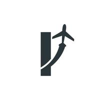 letra inicial eu viajo com elemento de modelo de design de logotipo de voo de avião vetor