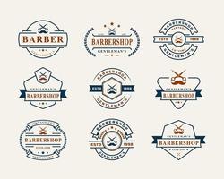 conjunto de logotipo de barbearia retrô vintage com símbolo de tesoura para símbolo de design de emblema de corte de cabelo de cavalheiro vetor