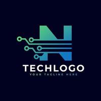 logotipo da letra n técnica. modelo de logotipo de vetor futurista com cor gradiente verde e azul. forma geométrica. utilizável para logotipos de negócios e tecnologia.