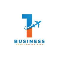 número 1 com design de logotipo de avião. adequado para turismo e viagens, start up, logística, modelo de logotipo de negócios vetor