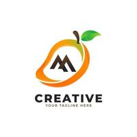 letra m logotipo em frutas frescas de manga com estilo moderno. modelo de ilustração vetorial de designs de logotipos de identidade de marca vetor