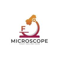 logotipo do laboratório. letra inicial f elemento de modelo de design de logotipo de microscópio. vetor