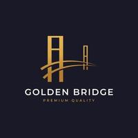 arquitetura arco dourado ponte do rio simples logotipo minimalista na inspiração de design de estilo de linha vetor