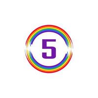 número 5 dentro da circular colorida em inspiração de design de logotipo de pincel de bandeira de cor do arco-íris para o conceito lgbt vetor