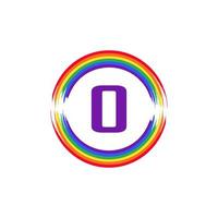 letra o dentro da circular colorida em inspiração de design de logotipo de pincel de bandeira de cor do arco-íris para o conceito lgbt vetor