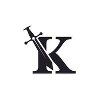 letra k com inspiração de modelo de design de logotipo de vetor de ícone de espada