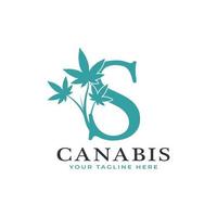 alfabeto de logotipo canabis verde letra s com folha de maconha medicinal. utilizável para logotipos de negócios, ciência, saúde, médicos e natureza. vetor