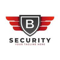 logotipo de segurança. b inicial com ícone de asas e escudo. modelo de logotipo de vetor de carro e automotivo